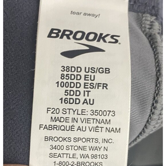 Brooks 38DD Dare Racerback Run 2.0 Sports Bra Asphalt Sweat Wicking Adjustable - Picture 7 of 10